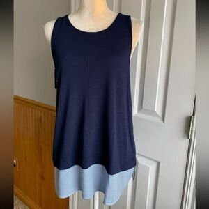 J Crew Navy Stretch Sleeveless Crew Neck Tank Top Keyhole Back Size Small